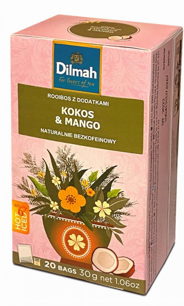 Herbata Rooibos w torebkach Dilmah Coconut & Mango, kokos i mango, 20 sztuk x 1.5g