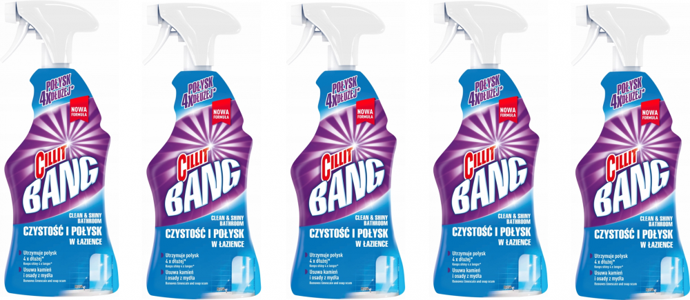 5x Środek do czyszczenia Cillit Bang Czystość i połysk w łazience, z rozpylaczem, 750ml