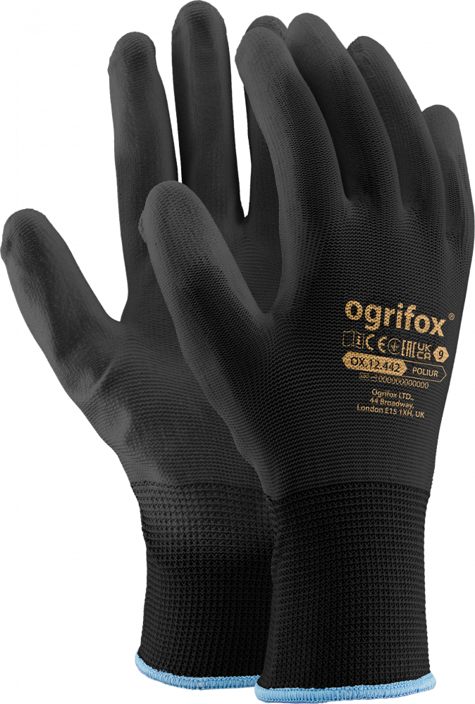 Rękawice robocze Ogrifox Poliur, powlekane, rozmiar 8, czarny