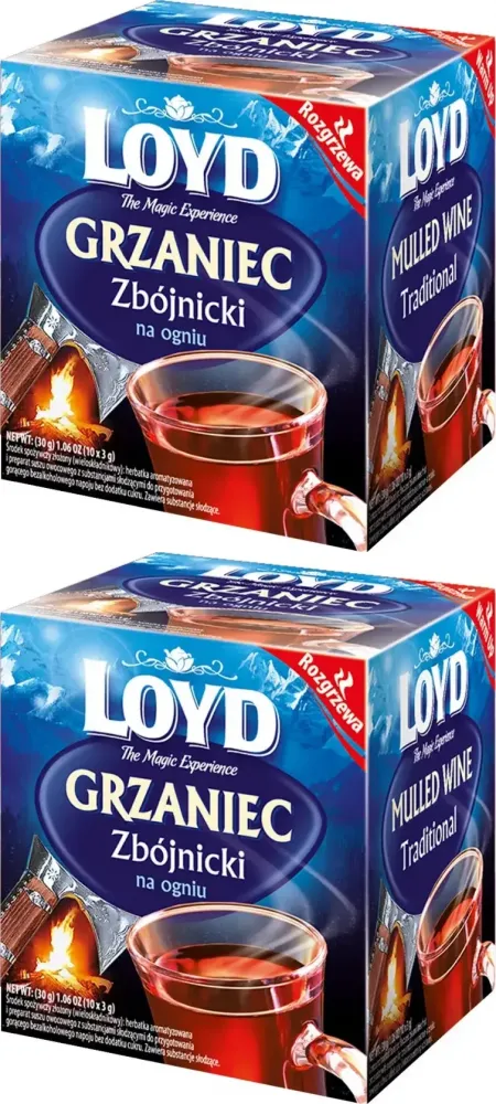 2x Herbata czarna aromatyzowana w kopertach Loyd Grzaniec Zbójnicki, 10 sztuk x 3g