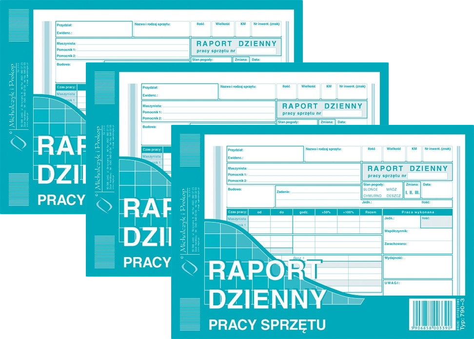 3x Druk akcydensowy Raport dzienny pracy sprzętu MiP 790-3, A5, offsetowy, 80k