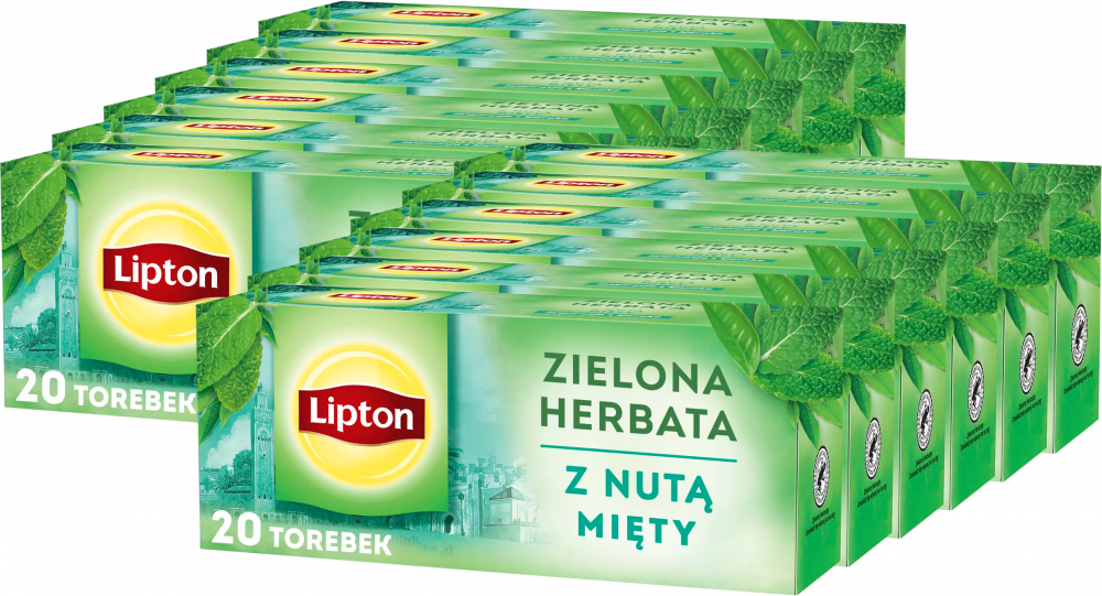 12x Herbata zielona smakowa w torebkach Lipton Green Tea Mint, mięta, 20 sztuk x1.3g