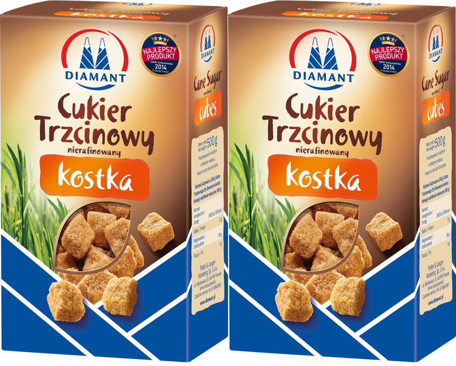 2x Cukier trzcinowy Diamant, w kostkach, 0.5kg