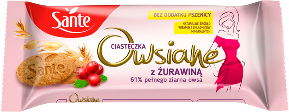 Ciasteczka owsiane Sante, żurawinowy, 135g