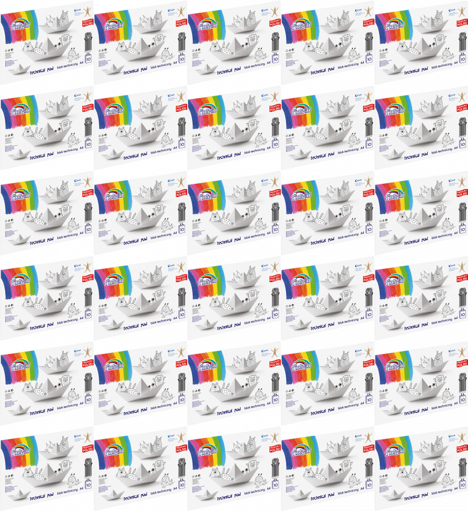 30x Blok techniczny Fiorello, A4, 10 kartek, biały