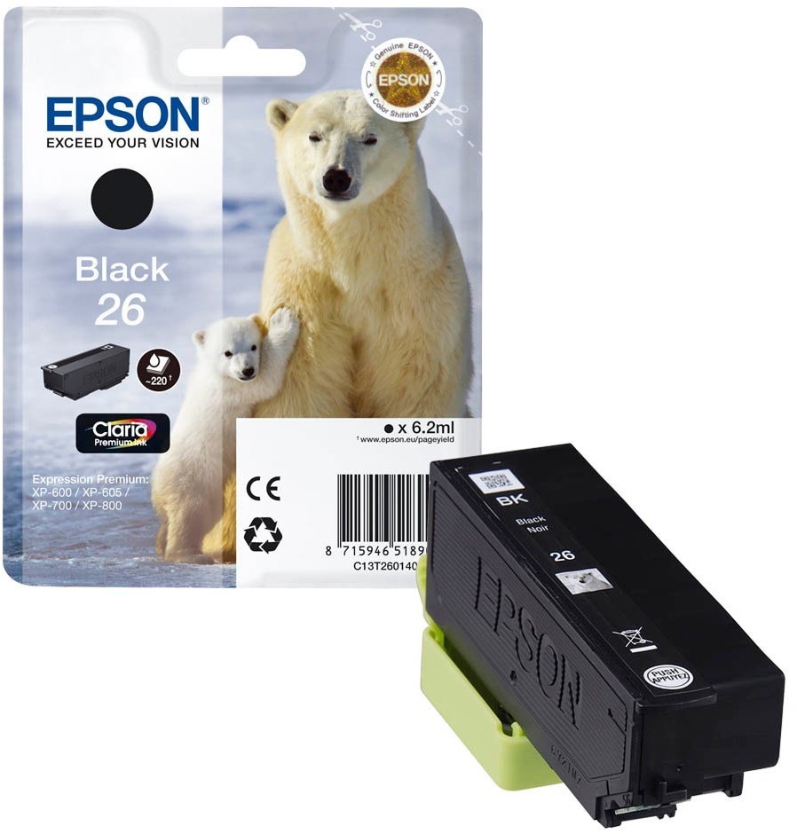 Tusz Epson T2601 (C13T26014012), 6.2ml, black (czarny)