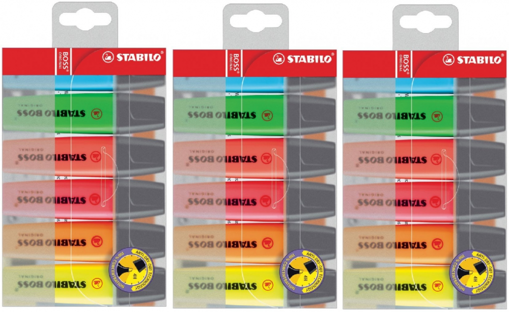 3x zakreślacz Stabilo, Boss Original, ścięta, 6 sztuk, mix kolorów