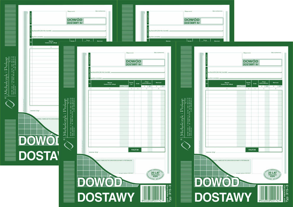 4x Druk akcydensowy Dowód dostawy MiP 315-3, A5, wielokopia, 80k