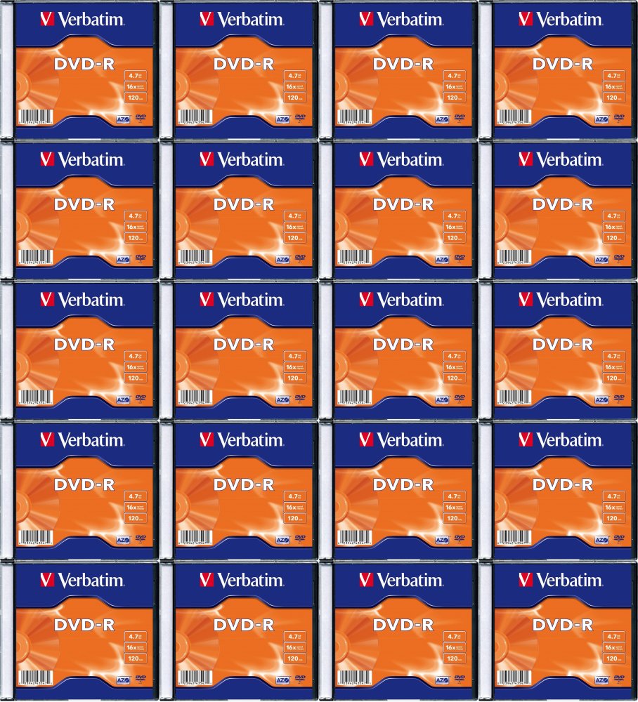 20x Płyta DVD-R Verbatim, do jednokrotnego zapisu, 4.7 GB, slim, 1 sztuka