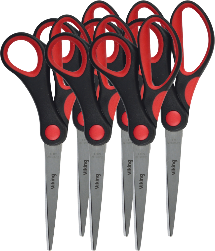 6x Nożyczki biurowe Viking, 17cm, czarno-czerwony
