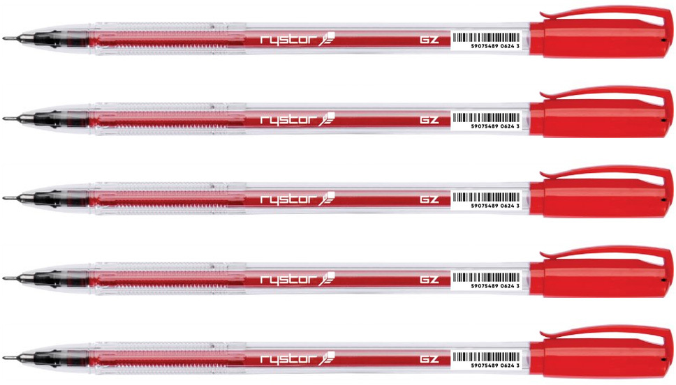 5x Długopis żelowy Rystor, GZ-031, 0.5mm, czerwony
