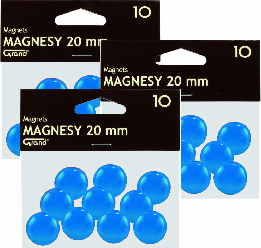 3x Magnesy Grand, 20mm, 10 sztuk, niebieski