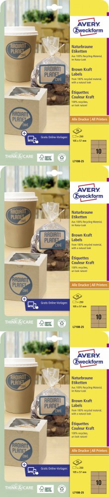 3x Etykiety na produkty Avery Zweckform, 105x57mm, 25 arkuszy, brązowy