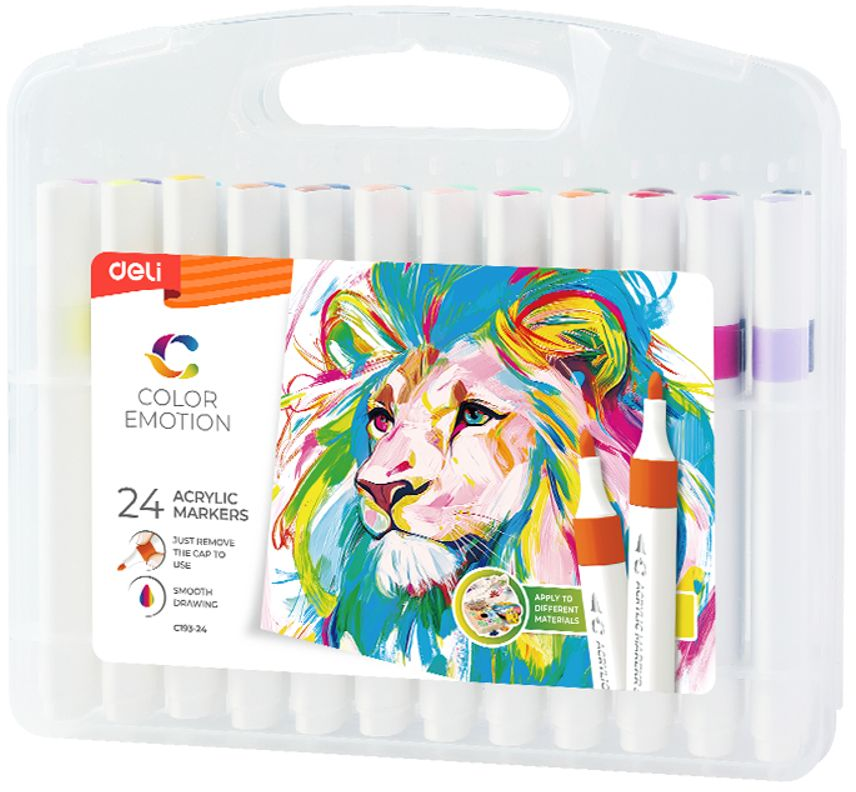 Pisak akrylowy Deli, 24 sztuki, mix kolorów
