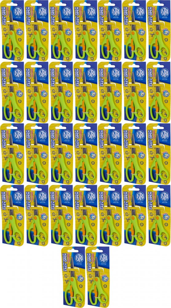 75x Nożyczki szkolne Astra Easy Open, z odbojnikiem, 13cm, 1 sztuka, na blistrze, mix kolorów