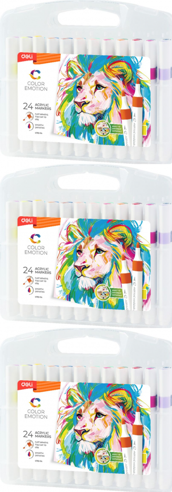 3x Pisak akrylowy Deli, 24 sztuki, mix kolorów