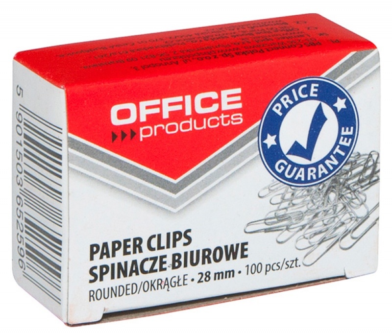 Spinacz Office Products, okrągły, 28mm, 100 sztuk, srebrny