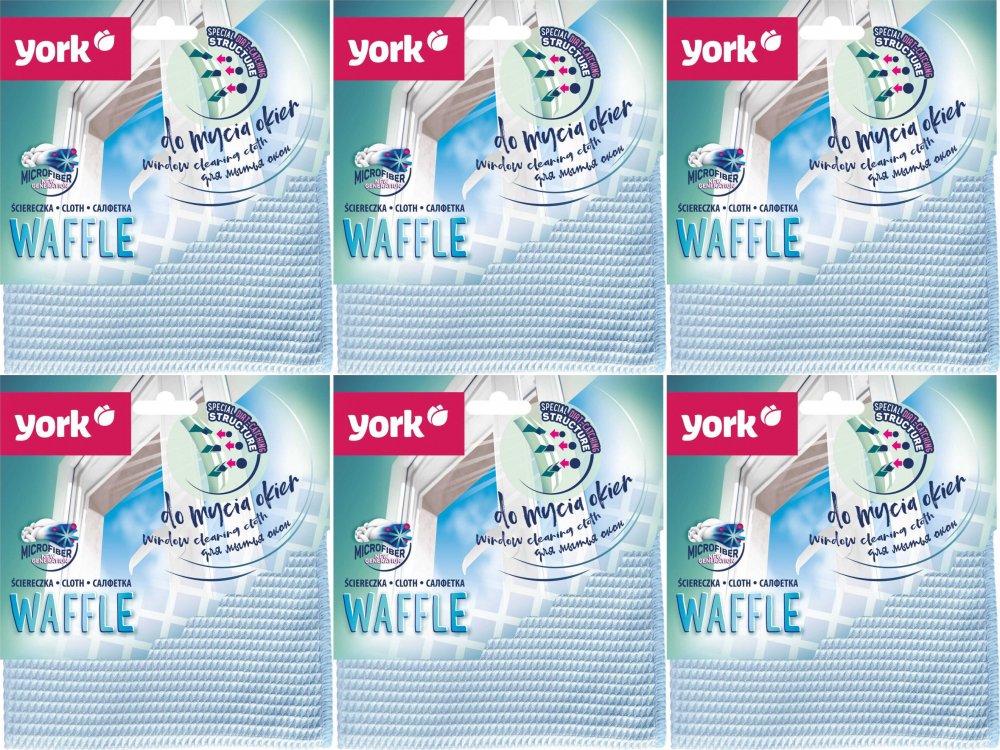 6x Ściereczka z mikrofibry York Waffle, do mycia okien, 35x35cm, 1 sztuka, niebieski