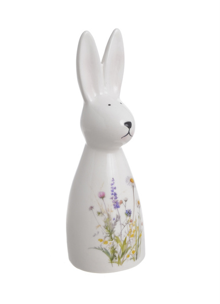 Figurka Zając ceramiczny stojący biały w polne kwiaty 15,5 cm