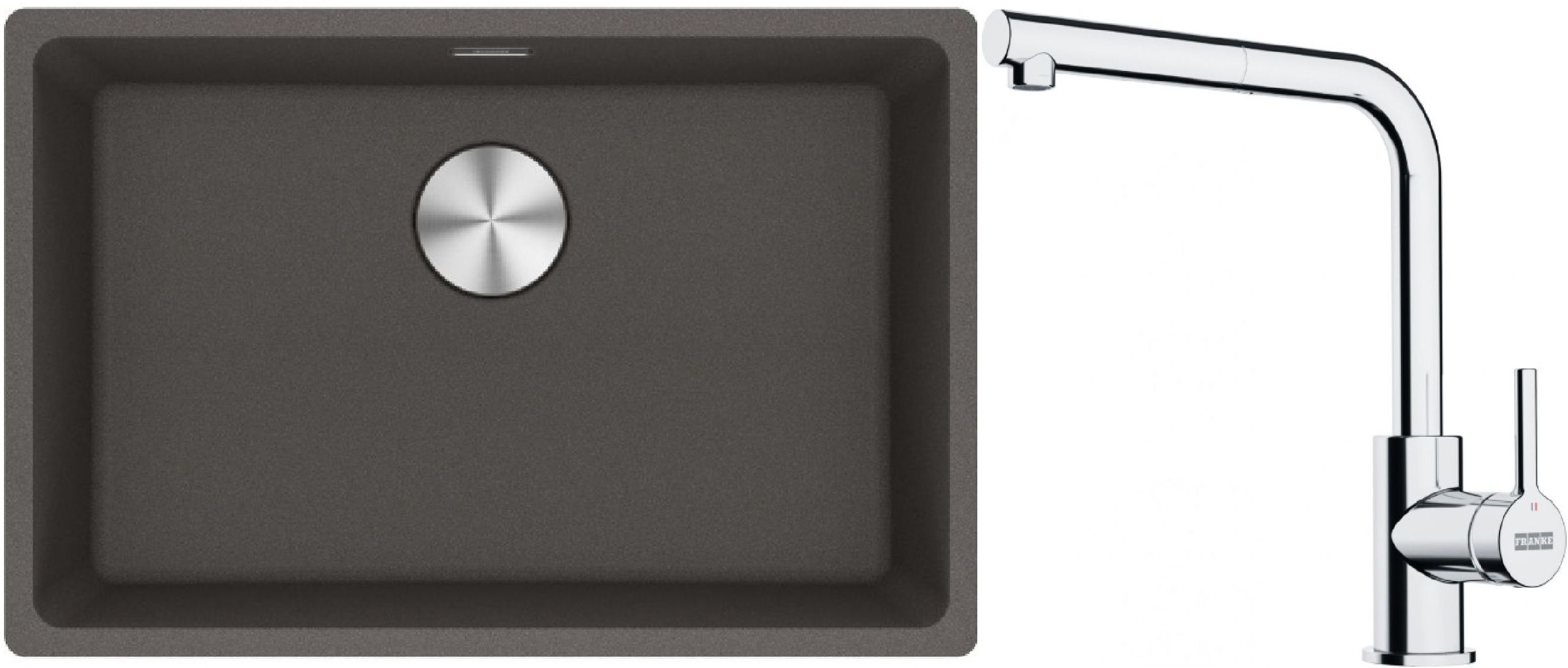 Franke Maris zlewozmywak granitowy 65,3x43,3 cm łupkowy szary z baterią kuchenną Lina chrom (1250716376, 1150712420)