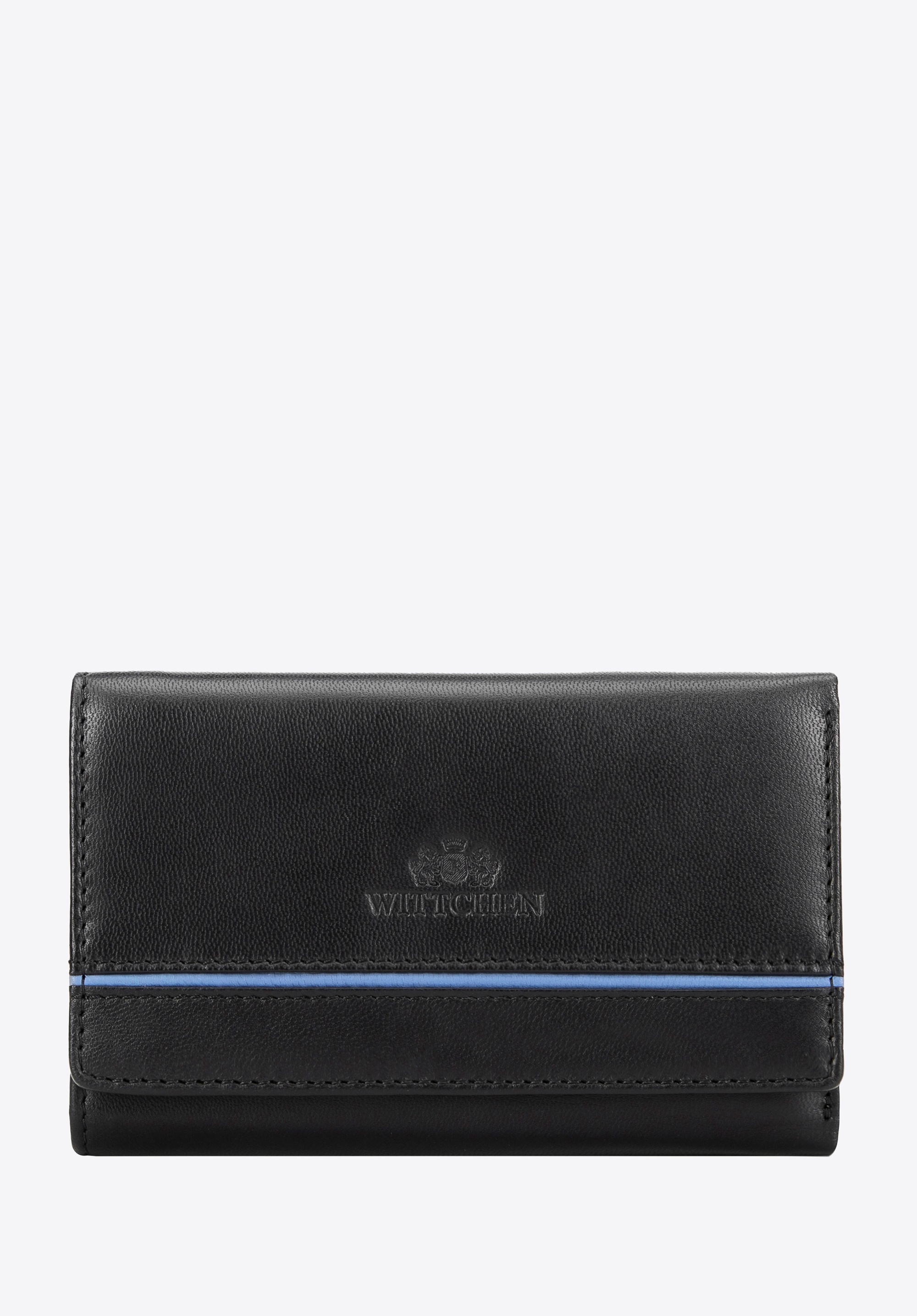 Portfel damski ze skóry z kontrastową wstawką czarny