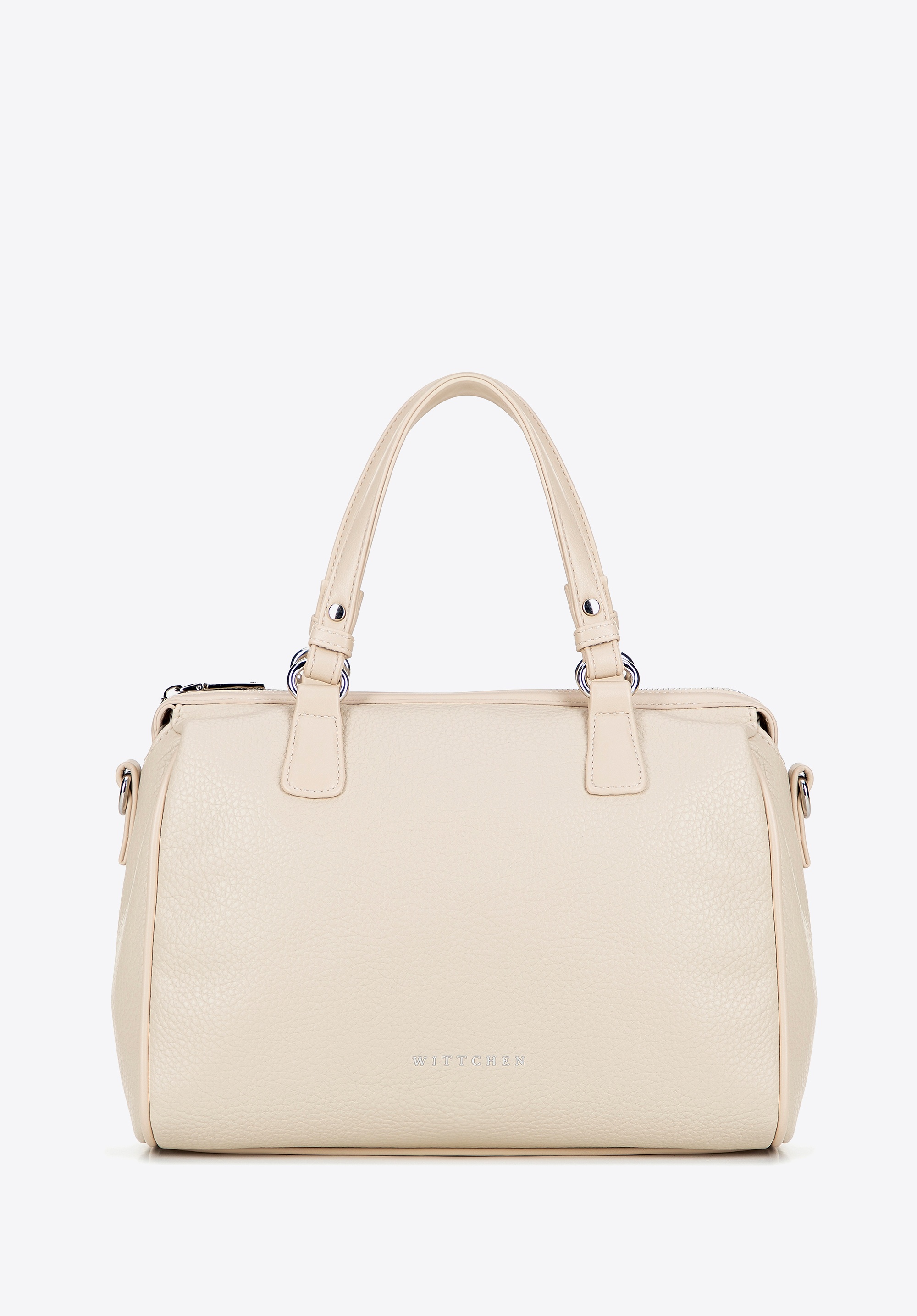 Damski kuferek z imitacji skóry z dżetami na pasku kremowy