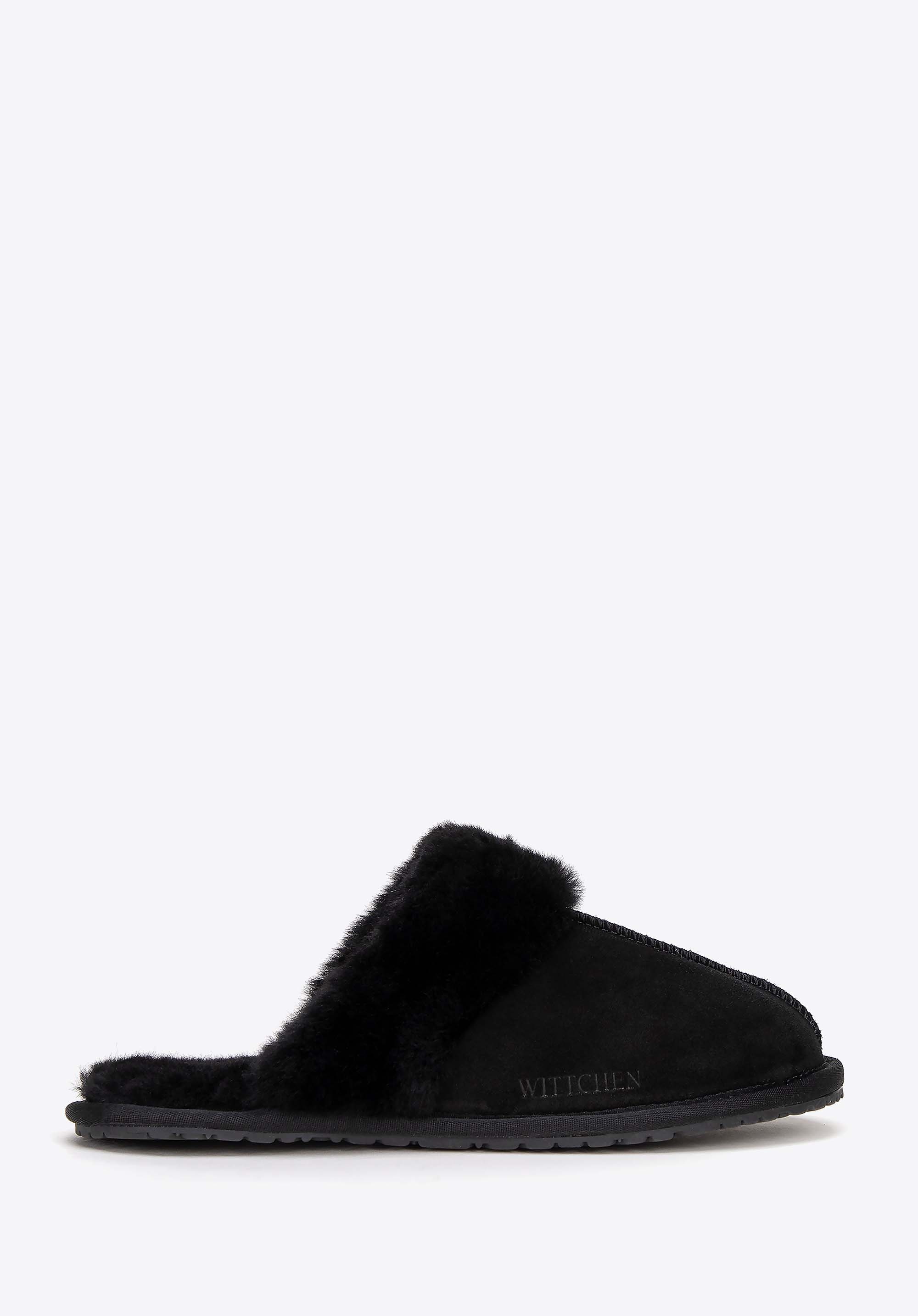 Damskie kapcie ze skóry zamszowej czarne
