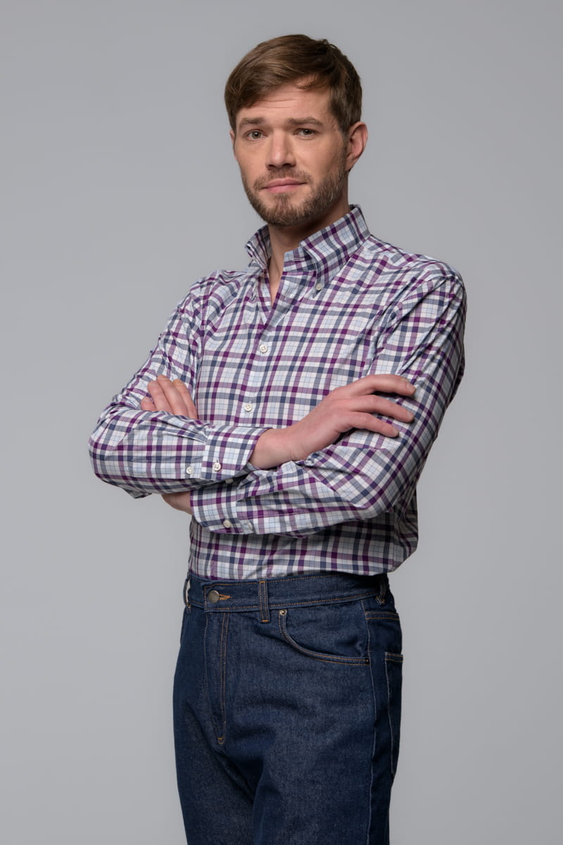 Koszula button down bawełniana w fioletową kratę