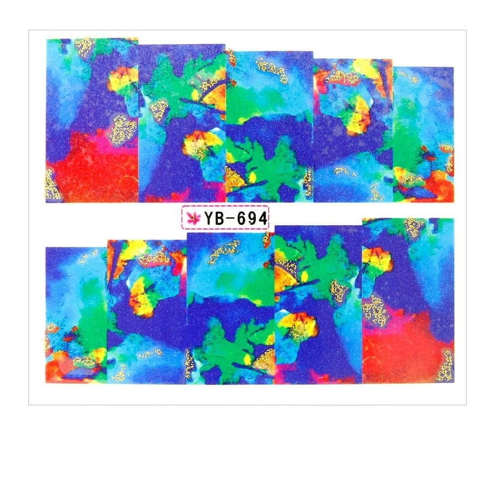 Naklejki wodne do paznokci arkusz 6,5 x 5,5 cm na 10 palców yb Nr 694