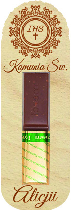 Podziękowanie dla gości MERCI czekoladki prezent z życzeniami na Komunię Roczek Urodziny Ślub Chrzest Święty IMIĘ grawer IHS Hostia