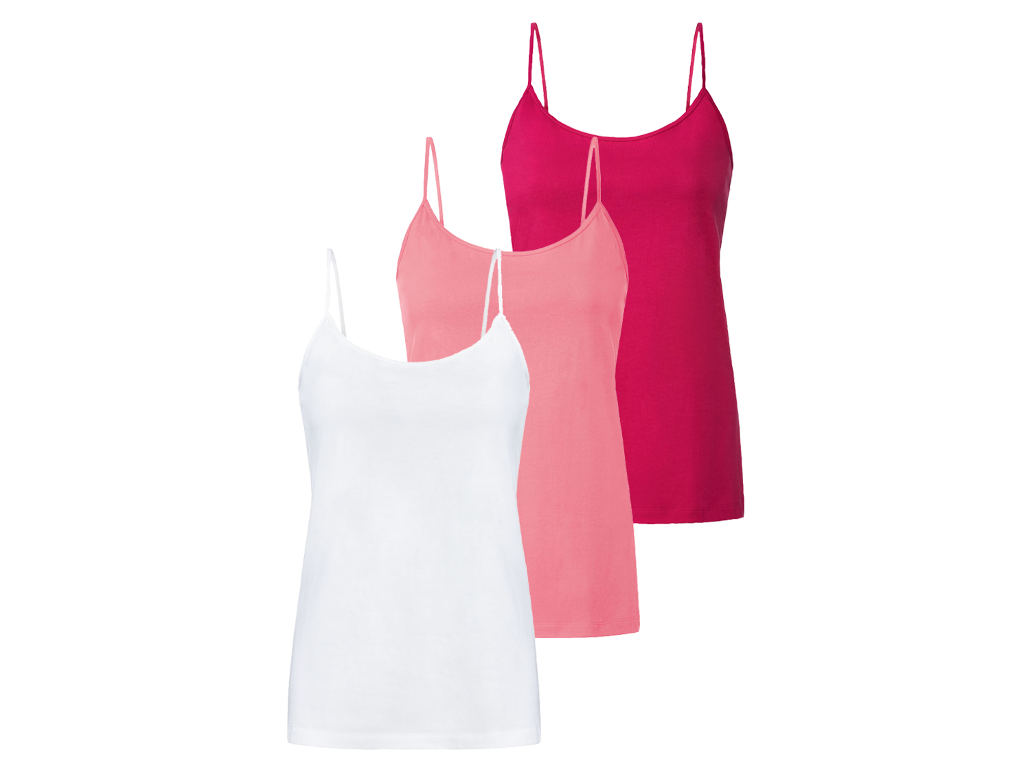 esmara Koszulki na ramiączkach damskie, 3 sztuki Biały/czerwony/różowy, L44/46