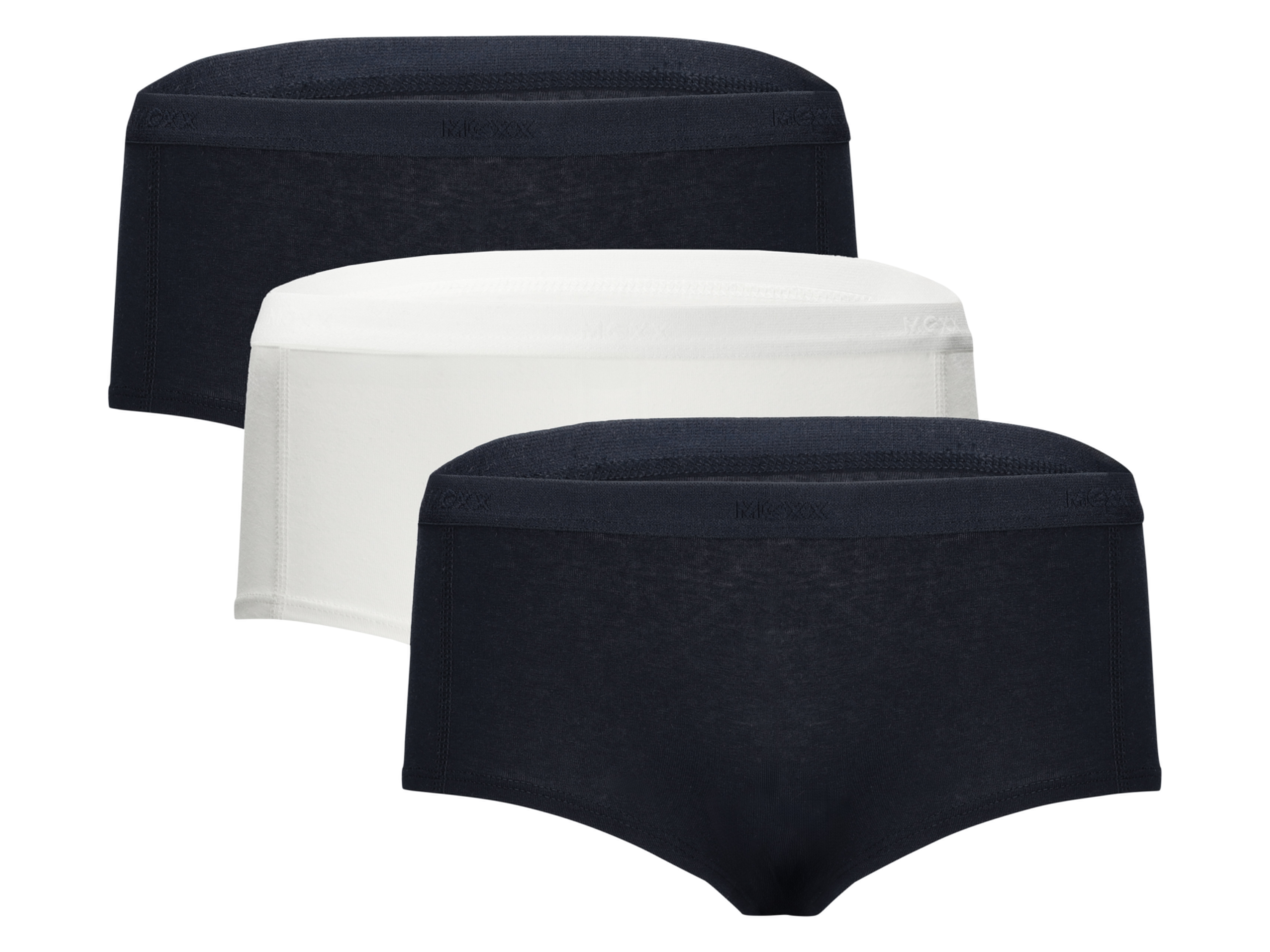 Mexx Majtki hipstery damskie z bawełną, 3 pary Granatowy/biały, S