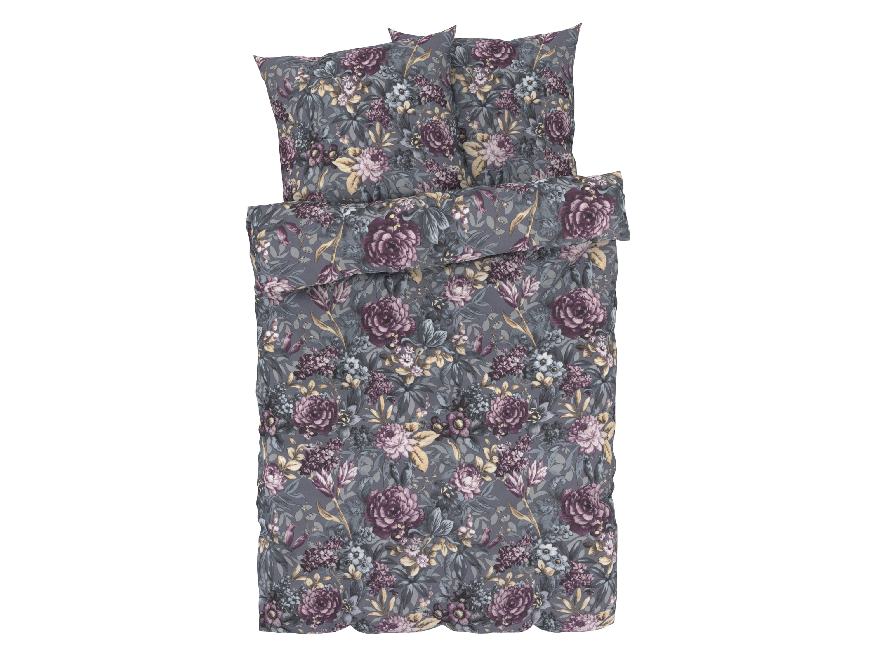Livarno home Pościel z bawełną renforcé, 160 x 200 cm Szary w kwiaty