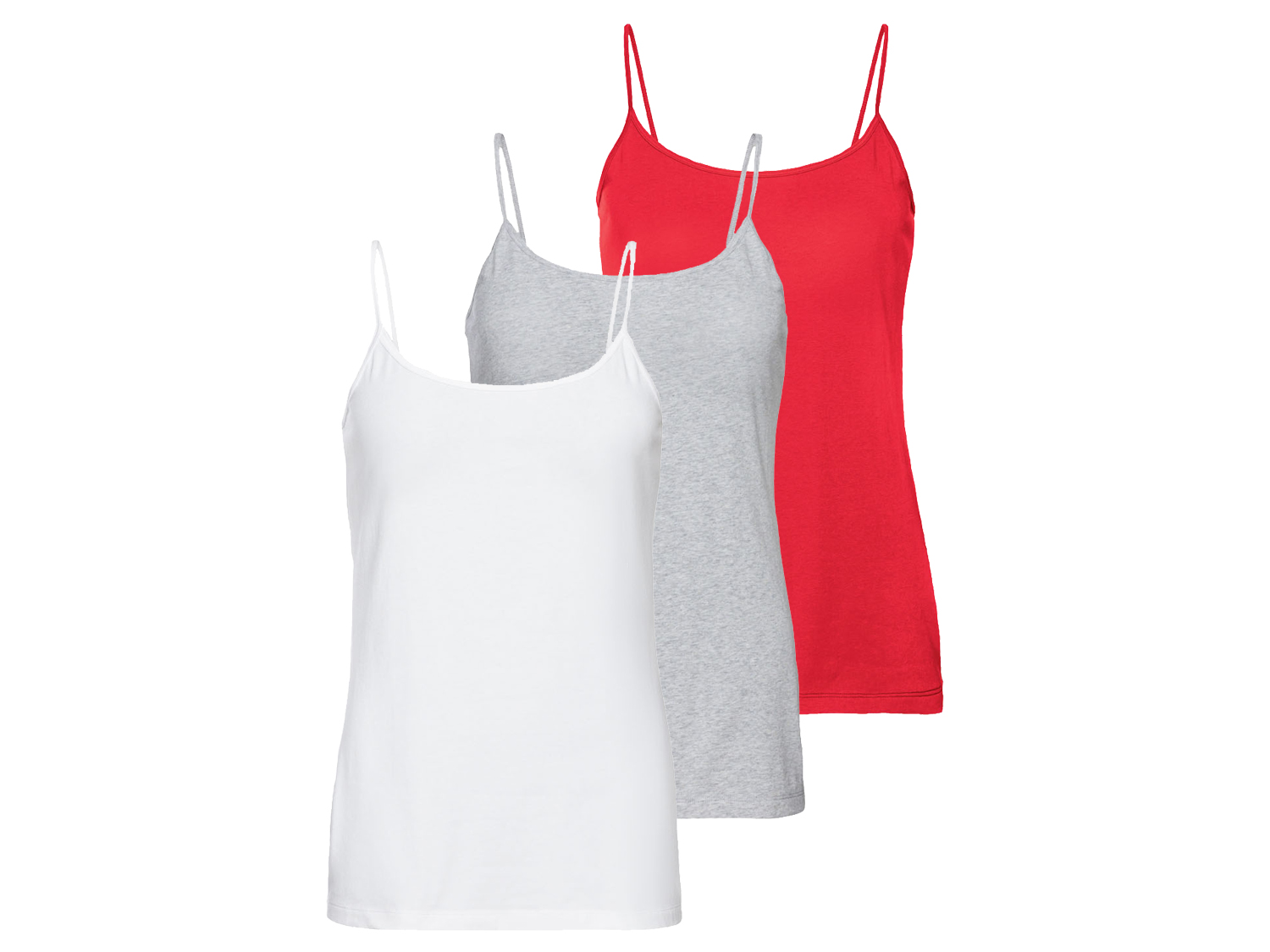 esmara Topy damskie z bawełną na cienkich ramiączkach, 3 sztuki XS 32/34, Czerwony/szary/biały