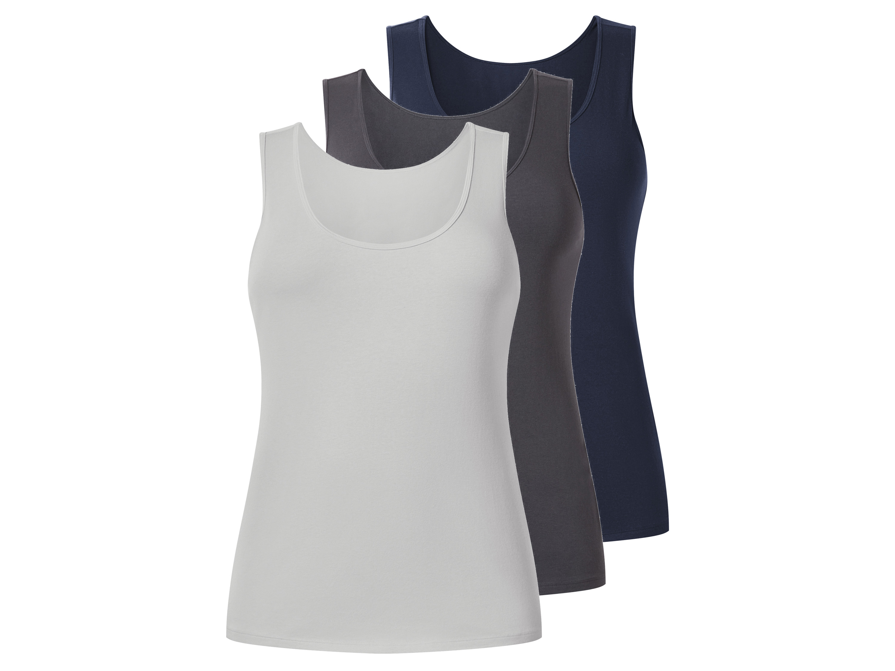 esmara Koszulki damskie z bawełną na ramiączkach, 3 sztuki Granatowy/szary, 3Xl56/58