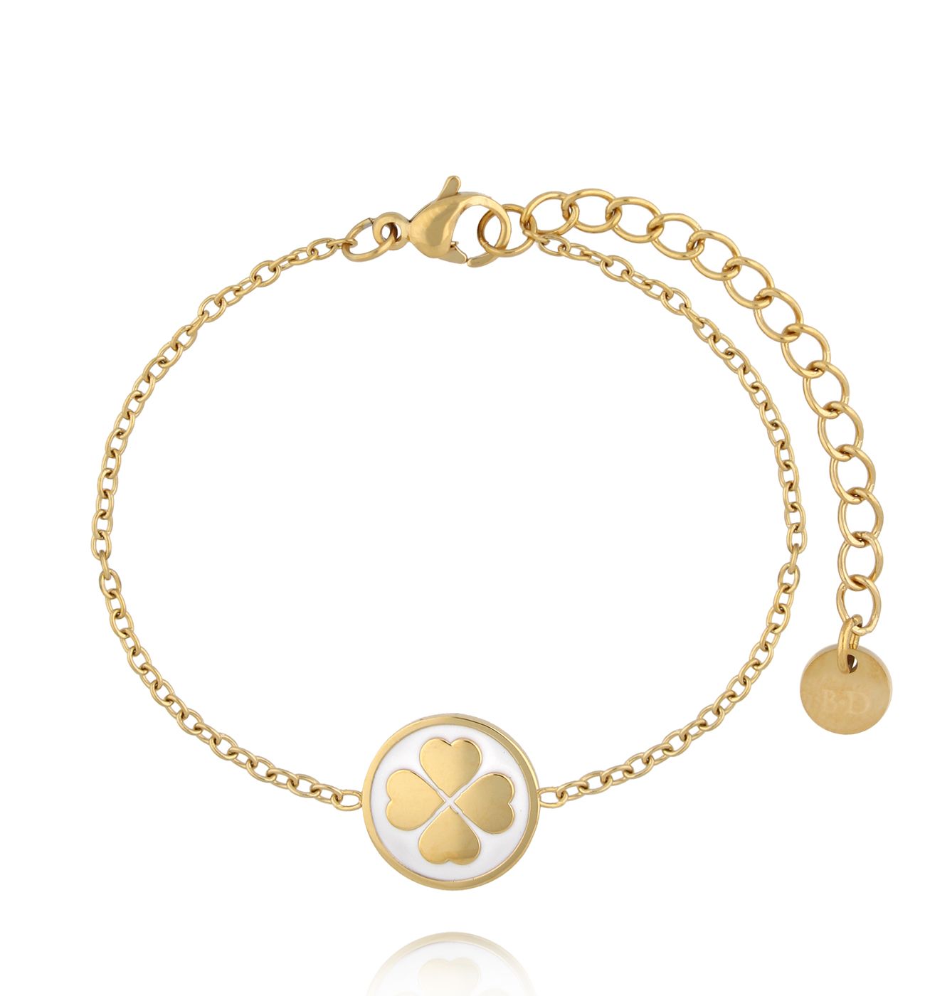 Bransoletka z czterolistną koniczynką na białej emalii BSA0994