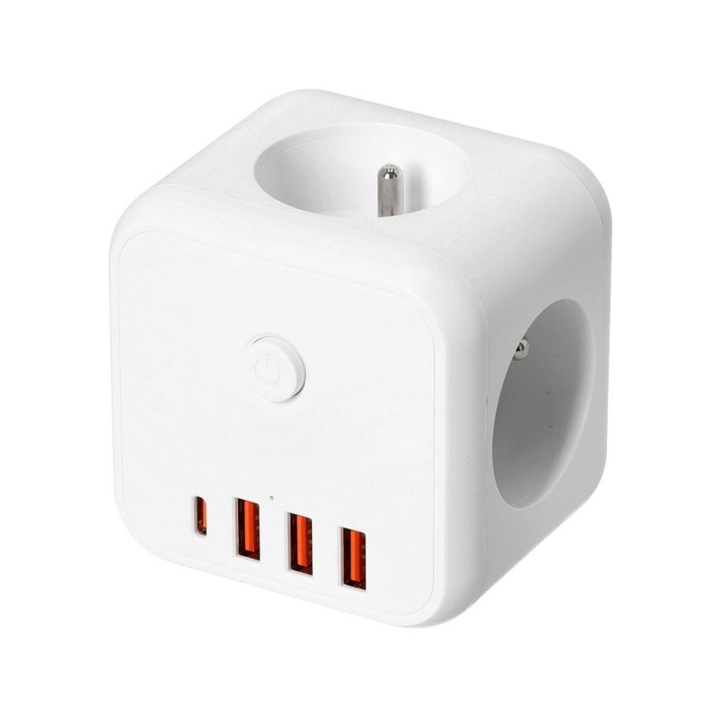 Rozgałęźnik Linea Pro Kobi 3gn+3usb/1usb-c/Zu+W biały 1szt.