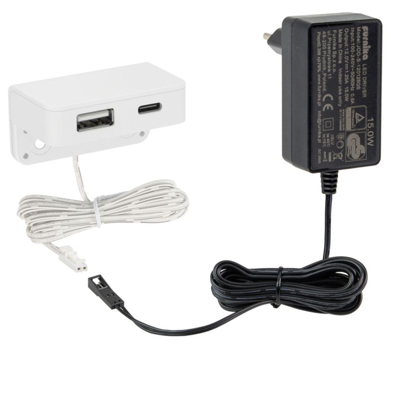 Ładowarka meblowa FURNIKA USB-A + USB-C przykręcana do biurka biała 1 szt.