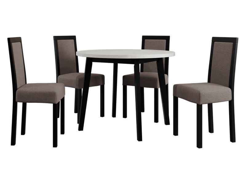 Zestaw DR01 MIRJAN 24 Stół Oslo III 100 + 4 krzesła Roma 3 biały + czarny + jasnobrązowa tapicerka 1 kpl.