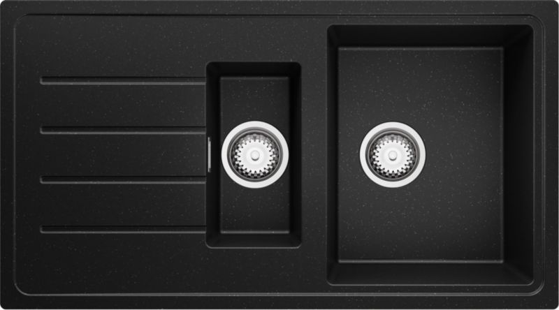 Zlewozmywak Kopenhaga Duo PRIMAGRAN Nablatowy 90x50cm do szafki od 60cm, Czarny Metalik + Syfon, S004, 1 szt.