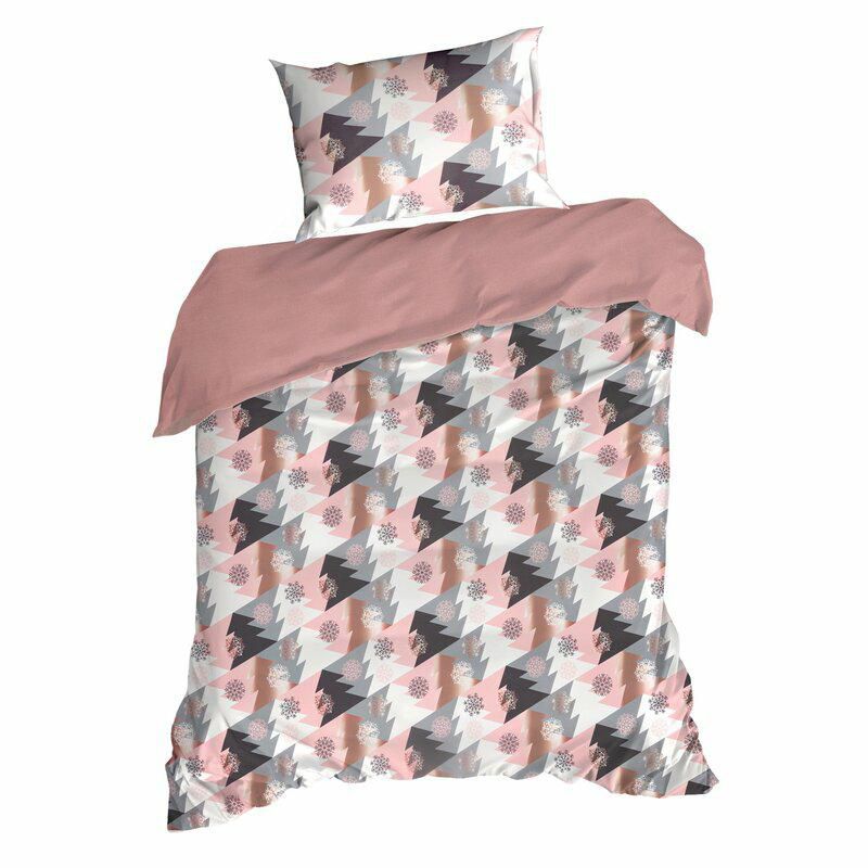 Pościel Aura Eurofirany 140 x 200 cm biało różowe mikrowłókno wzór świąteczny 1 kpl.