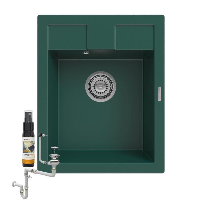 Zlewozmywak Granitowy Jednokomorowy Kuchenny Granitan Best Butelkowa Zieleń Syfon Chrom 1 kpl.