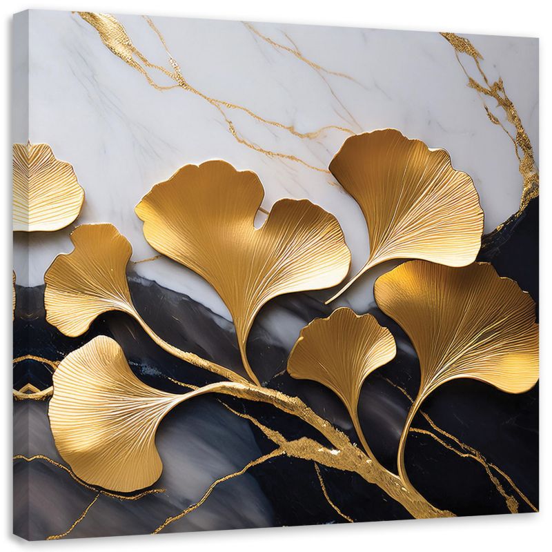 Obraz na płótnie Feeby Kwiaty Ginko Botanika Marmur Szaro Złoty 60x60cm 1szt