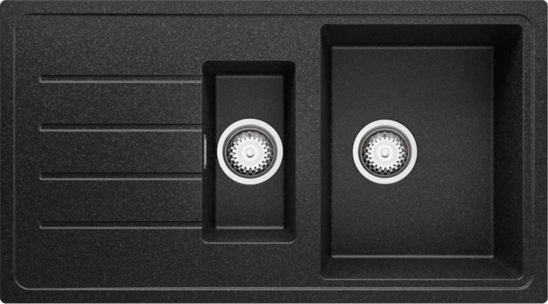 Zlewozmywak Kopenhaga Duo PRIMAGRAN Nablatowy 90x50cm do szafki od 60cm, Grafitowy + Syfon, S003, 1 szt.