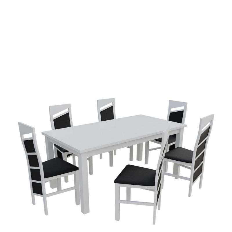 Zestaw RO19 MIRJAN 24 Stół rozkładany S18-L 80x160/200 + 6 krzeseł K61 biały + czarna ekoskóra 1 kpl.