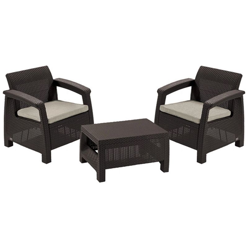 Zestaw Mebli Ogrodowych Keter Balkonowych CORFU Stolik Fotel brązowy 1 kpl