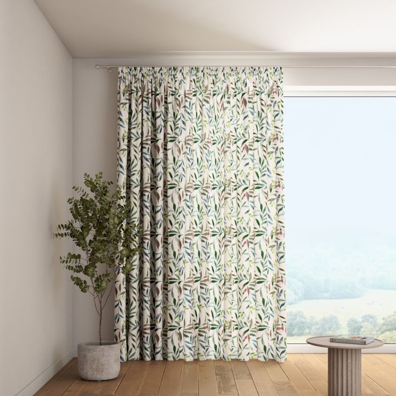 Zasłona na taśmie marszczącej 1 szt. 130 x 245 cm Dekoria zielone gałązki na białym tle 1 szt.