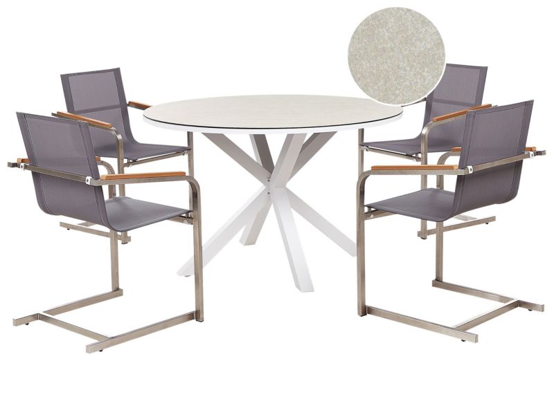 dla 4 osób Zestaw: stół z 4 krzesłami Maletto/cosoleto Metal Beżowoszary 1 kpl