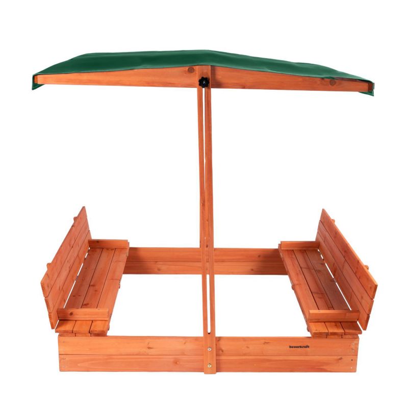Piaskownica Bauekraft drewniana z daszkiem impregnowana zamykana z ławkami 120x120cm ciemnozielona 1 szt.