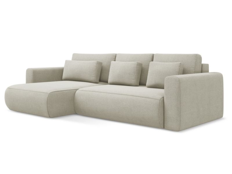 Narożnik lewostronny z funkcją spania LaMiaSofa PERUGIA z tkaniny strukturalnej 278x149 cm jasny beż 1 szt.